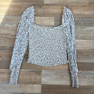 Reformation Pinto White Blue Floral Top Size S